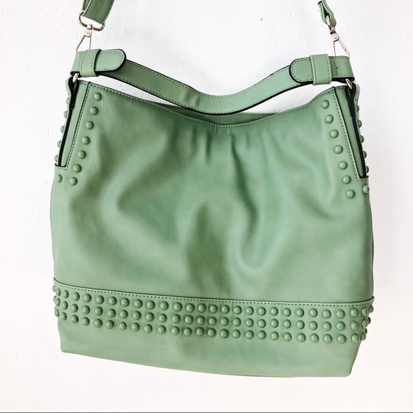 Lula large pale green bag crossbody strap studded - Picture 7 of 16